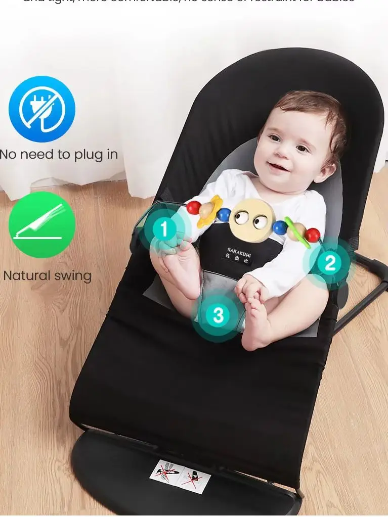 Babywippe mit Schaukelfunktion, Weicher Baumwoll-Netzstoff, Neugeborenen-Wiege, 4-fach Verstellbarer Babysessel, Tragbarer Klappbarer Kleinkind-Schaukelstuhl mit Sicherheitsgurt, Schutzspielzeugbogen,