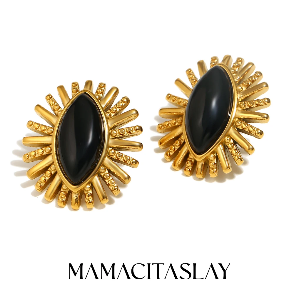 MamacitaSlay new in earrings Vintage Oval Black Agate Eye Titanium  Eyelashes earrings women stainless steel jewelry woman