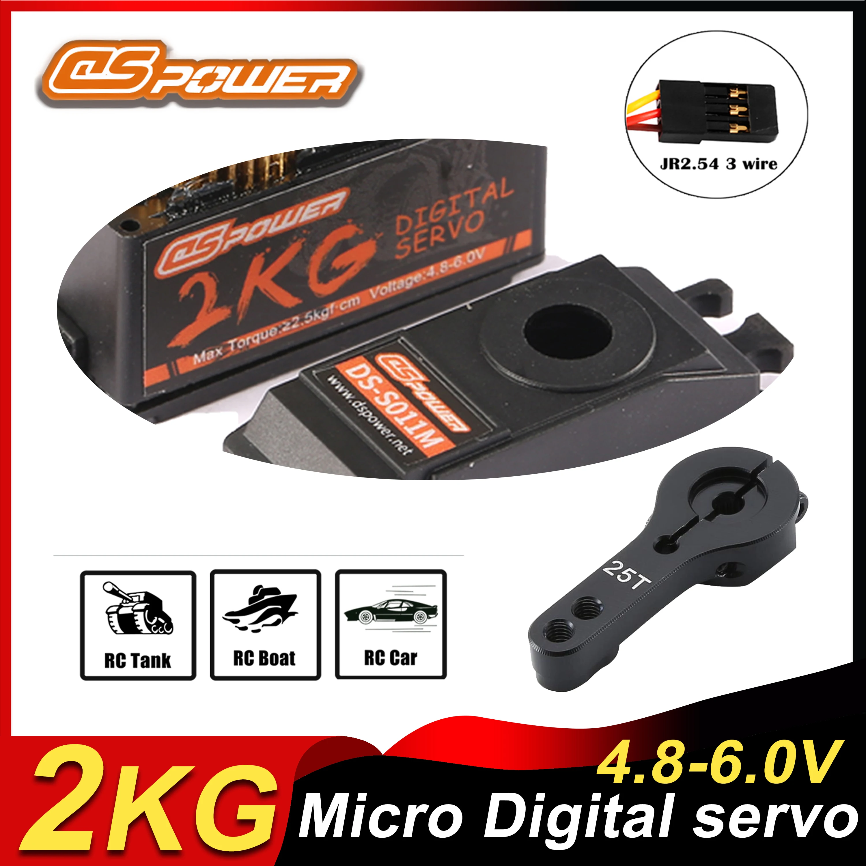 1/3pcs Waterproof DSPOWER 2kg Mini Digital Servo Metal Gear JR Plug for RC Plane Helicopter Car Robot TREX 450 Model Accessories