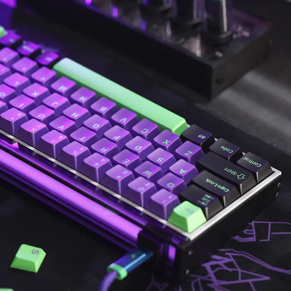 EVA-01 Theme Keycap Set 181key PBT Custom Purple Black Anime Keyboard Cap Cherry Profile Gaming KeyCap for Mechanical Keyboard