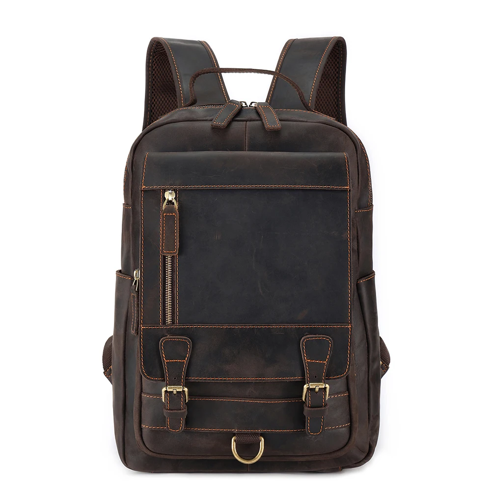 New Crazy Horse Leather Business Computer Shoulder Bag Cowhide Men Bag Outdoor Travel Bag Vintage Genuine Leather Backpack