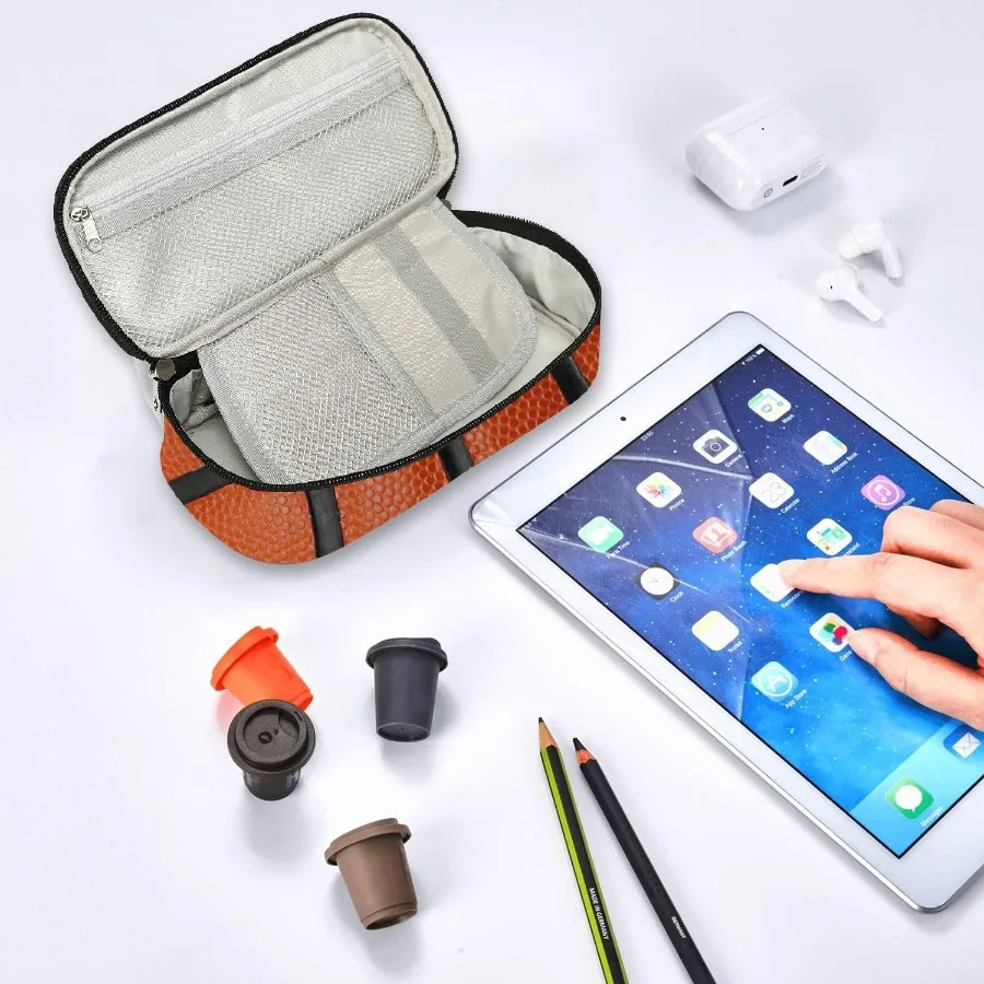 حامل أقلام متعدد الوظائف على كرة السلة مع حقيبة تخزين بسحاب للاستخدام المكتبي والمدرسة، أورجا قرطاسية ذات سعة كبيرة #4