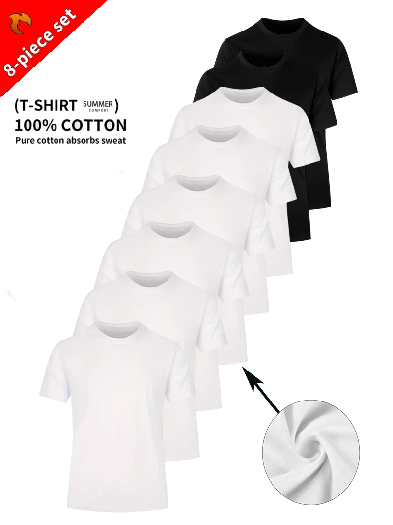 

Round Neck T-Shirt 8-Piece White and Black Ultra-Light Men's Quick-Drying Breathable Comfortable Sport Shirt Suitable for Fitnes