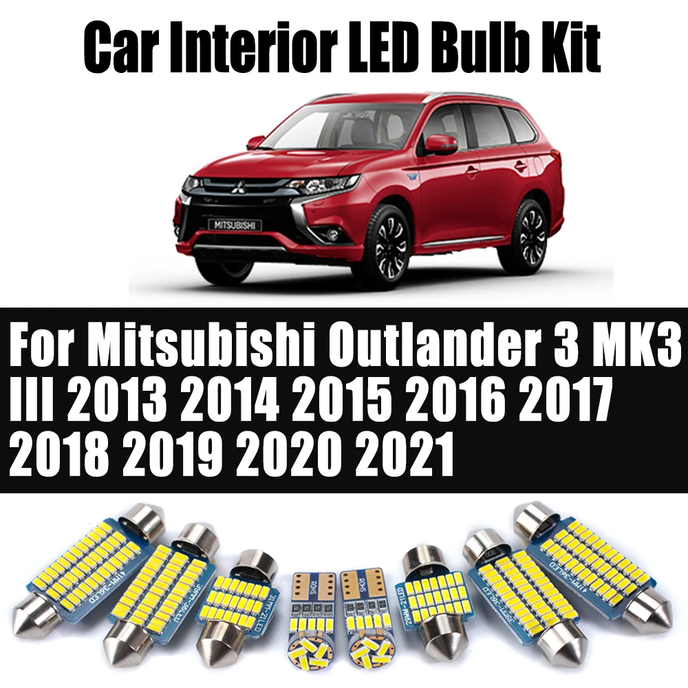 11Pcs For Mitsubishi Outlander 3 MK3 III 2013 2014 -2019 2020 2021 Canbus LED Interior License Plate Light Kit Car Accessories