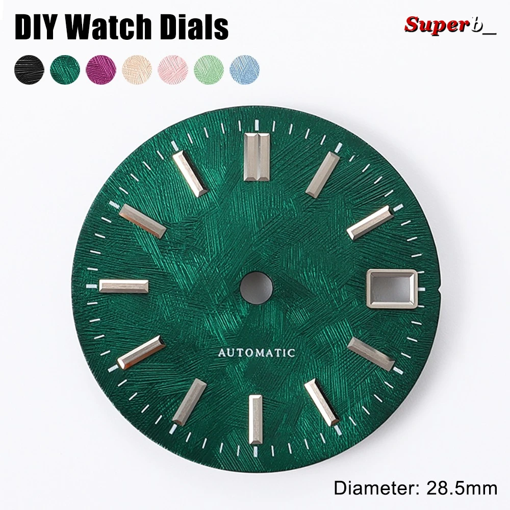 For NH35 Black Green Watch Dial 28.5MM White Birch Tree Pattern Automatic Dial NH35 Face Silver Scale Multi-Color Dial Watch Mod
