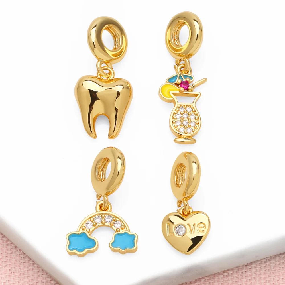 OCESRIO Polish Brass Teeth Pendant for Necklaces Copper Gold Plated Crystal Wine Glass Heart Jewelry Making Component pdtb482