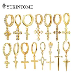 925 Sterling Silver Ear Needle Cross/Snake Pendant Hoop gold Earrings for women Punk Trend Earrings Fashion Party Jewelry gifts