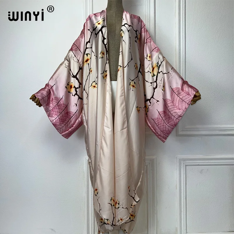 WINYI print Kimonos loose dresses for woman loose Cardigans beach outfits kaftan bikinis cover up evening dress long down coat