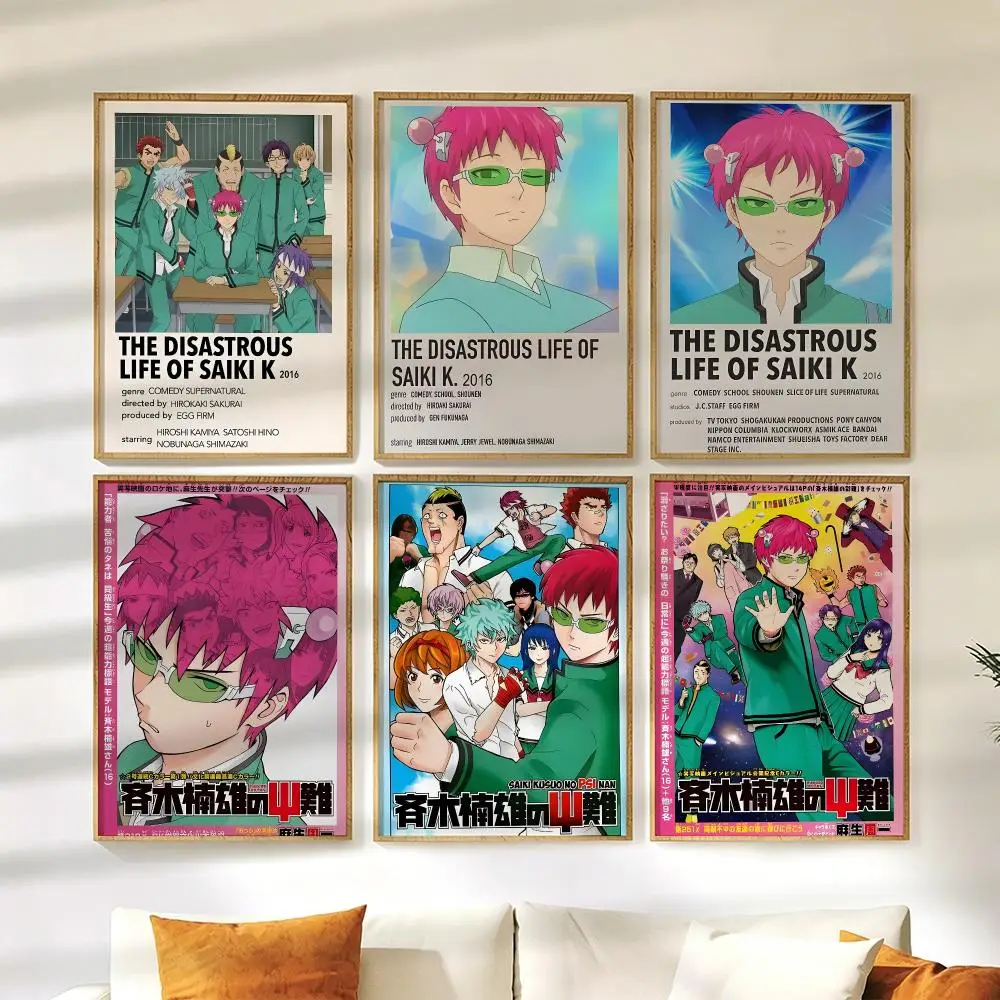 S-Saiki K Disasterus Life Saiki Kusuo Poster Wall Stickers HD Painting Self Adhesive Decals for Living Room Home Bedroom Decor