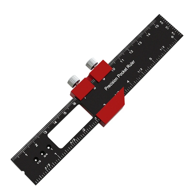 

Woodworking Precision Pocket Ruler Aluminum Alloy Slide Ruler Inch & Metric T-Type Scribing Ruler Square Layout