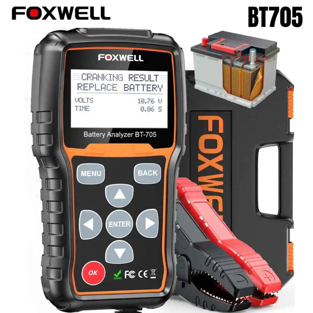 FOXWELL BT705 Professional Battery Analyzer 12v 24v Heavy Duty Truck Cranking Charging System Test 100-2000CCA Battery Load Test