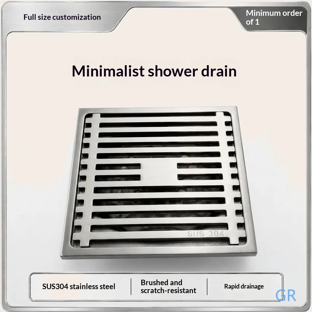304 Stainless Steel Floor Drain 6cm Thick Gun Grey Shower Large Flow Anti Odor