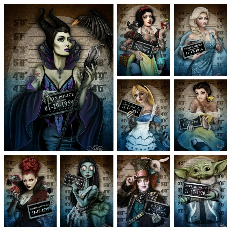 

Disney Princess And Villains Art Diamond Painting Full Drills Snow White Elsa Alice Mosaic Cross Stitch Crystal Craft Home Decor