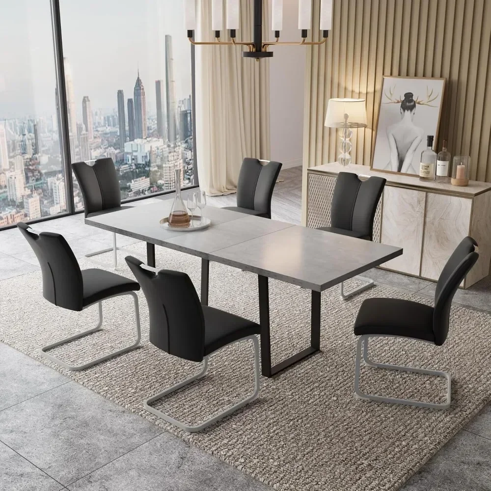 

Modern 6-8 People Kitchen Dining Room Table Set Extendable Wood Dining Table and 4 Upholstered Chairs, Home Kitchen Furniture