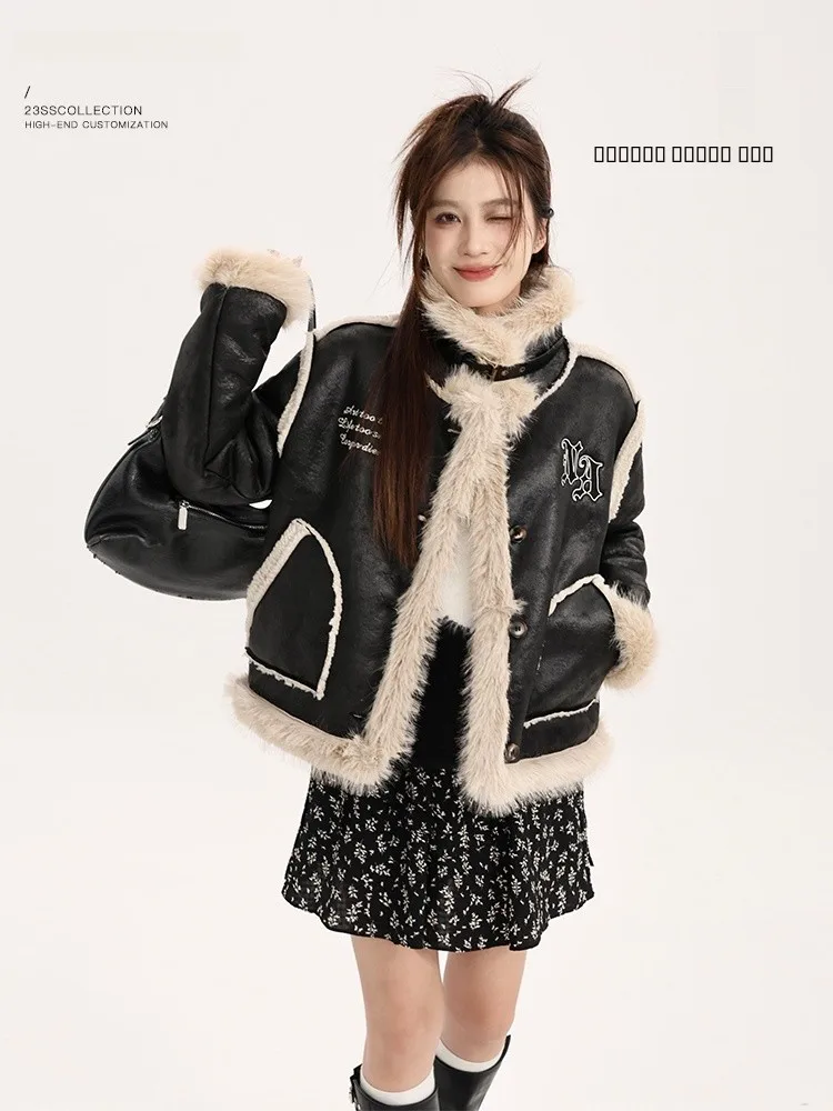 Yang Bubble ort Thiened Leather Fur Inteated Autumn Winter New Sle Women's Slim Fit ort Coat Mechanical Sle Long ...