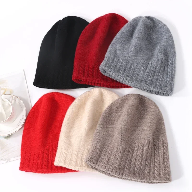 100% Wool Beanies Hat For Women Winter 2023 Solid Warm Soft Luxury Wool Bonnets Fashion y2k Knitted Skullies Street Cute Cap