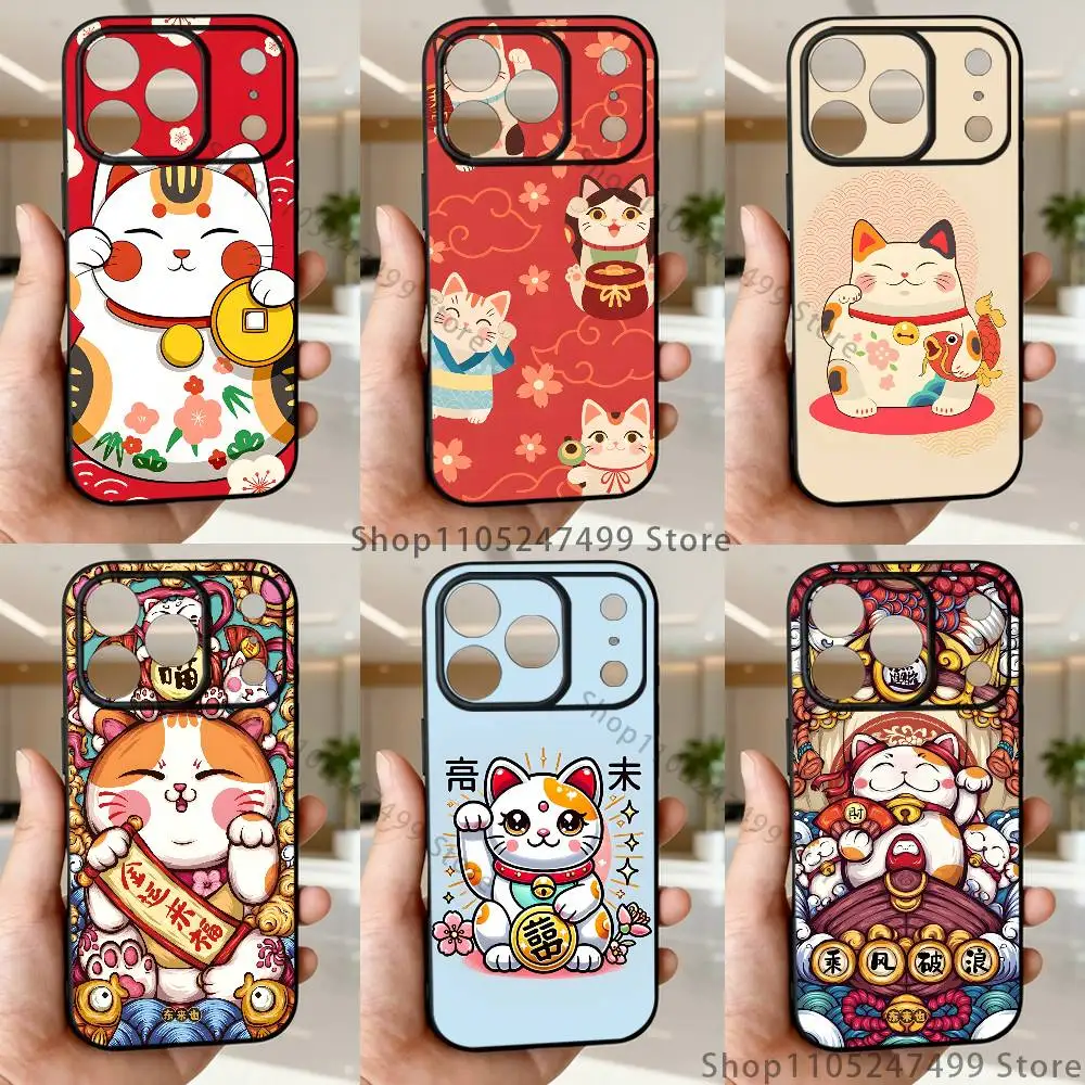 

Japanese lucky cat Phone Case For iPhone 17,16,15,14,13,12,11,Pro Max,XSX,,XR,SE,Mini,8,7,Soft Silicone Black Cover