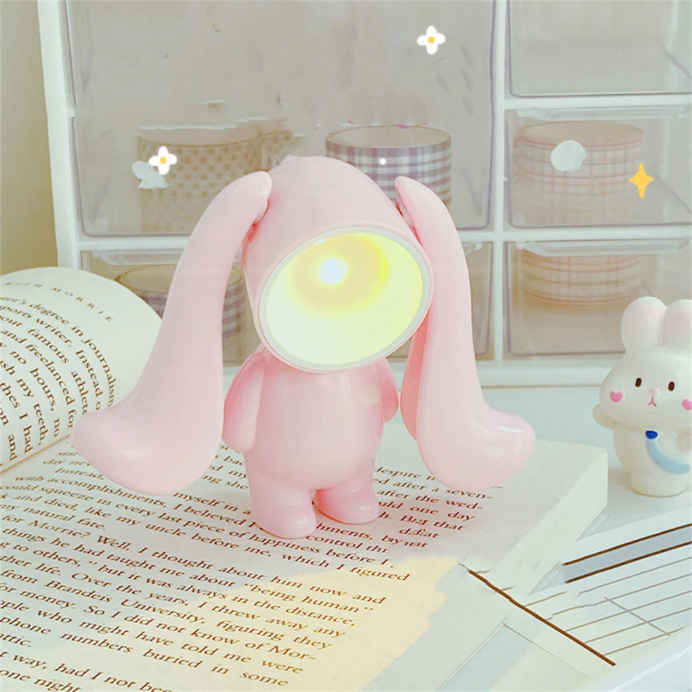 LED Mini Night Light Cartoon Cute Rabbit Desk Lamps Desktop Bunny Ornament Book Light Kids Room Bedside Bedroom Easter Decor