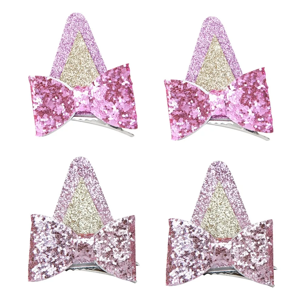 2Pcs Dog Ears Hair Bow Clips Toddler Kids Cute Glitter Hairpins Children Costume Accessories Girls Bows Hairpin Halloween Party