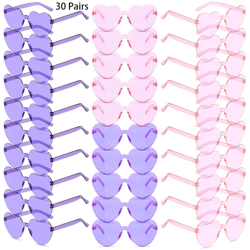 Imagen 2 del producto 30 pares por juego de gafas de sol en forma de corazón, lindas gafas de sol sin montura de Color sólido para vacaciones en la playa, gafas de sol Rave de diseño a la moda para mujer