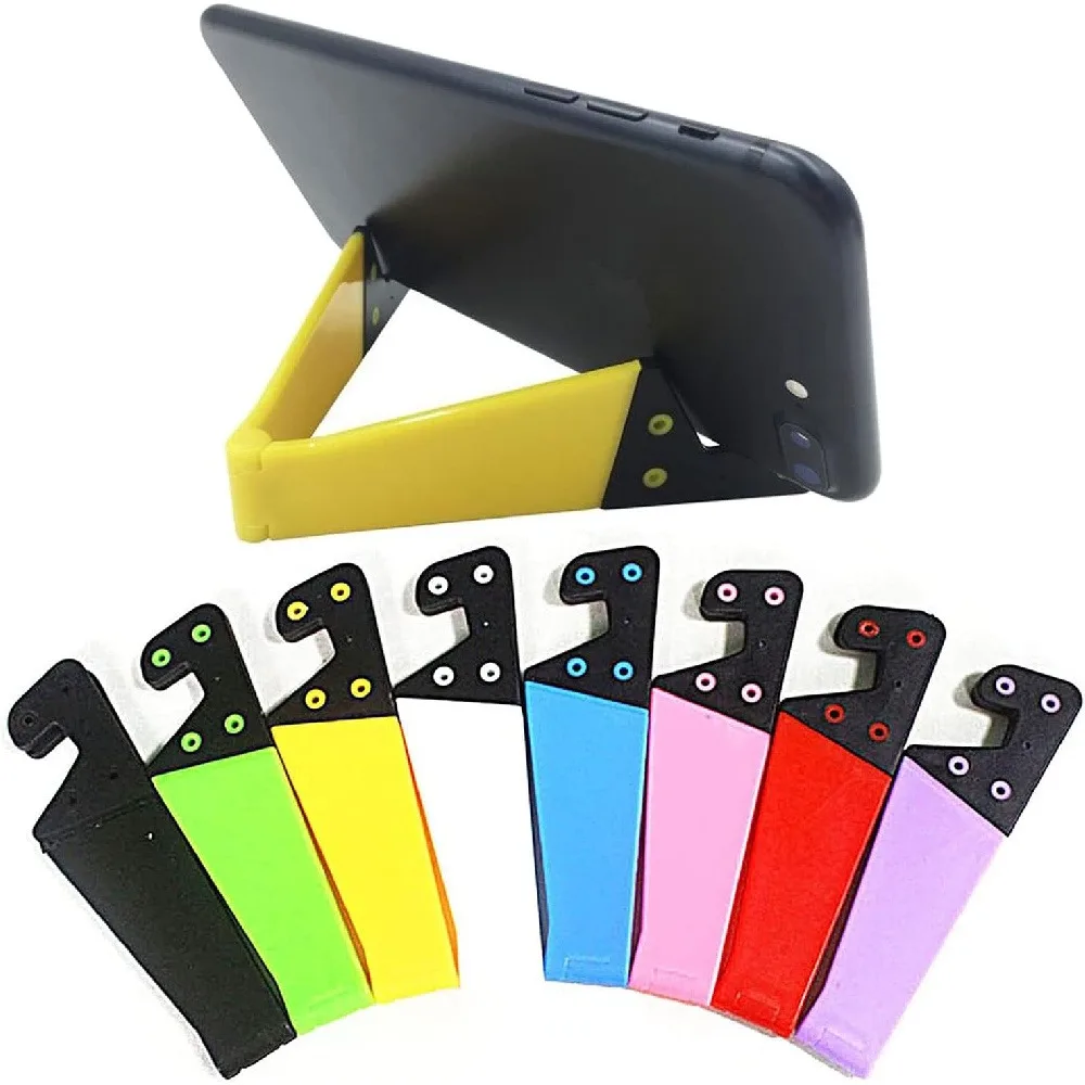 4 Pack Mini V-Shaped Foldable Phone Stands, Portable Plastic Adjustable Desktop Cell Phone & Tablet Holders, Universal Pocket Size Mobile Cradle for Home Office Travel Video Call Watching Gift
