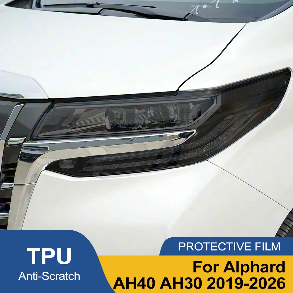 Smoke Black Pre Cut Car Headlight Protective Film Anti-Scratch High-Gloss Vinyl Wrap Film For Toyota Alphard AH40 AH30 2019-2026