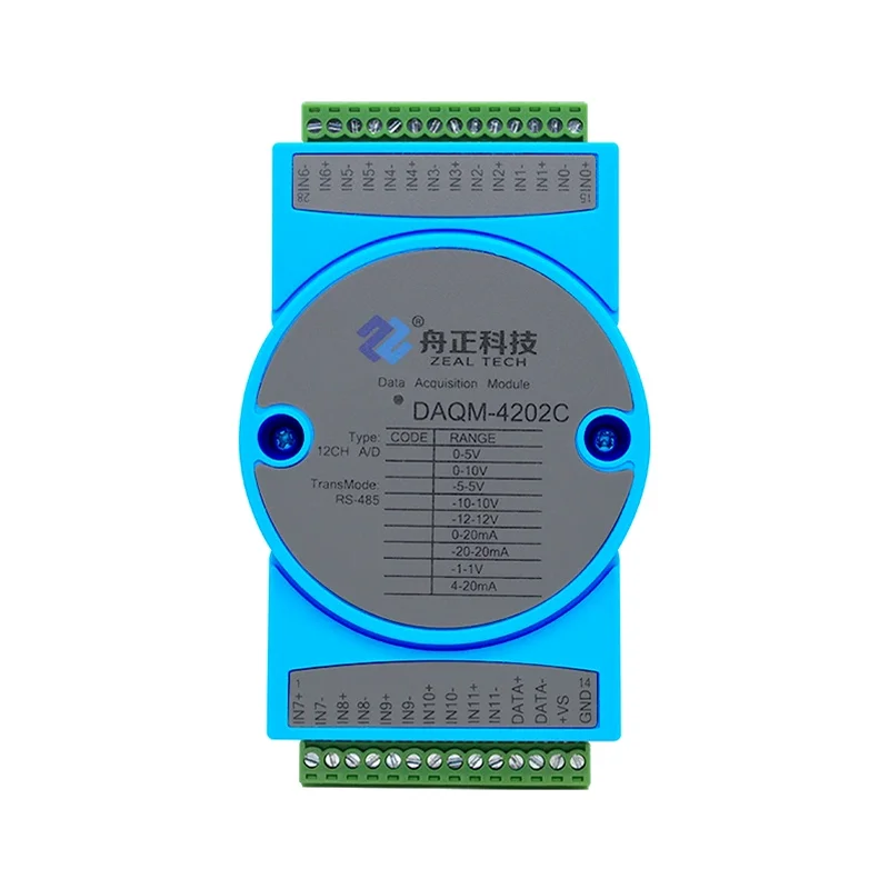12 high-precision voltage and current analog acquisition module 4-20ma input to 485 communication daqm4202C