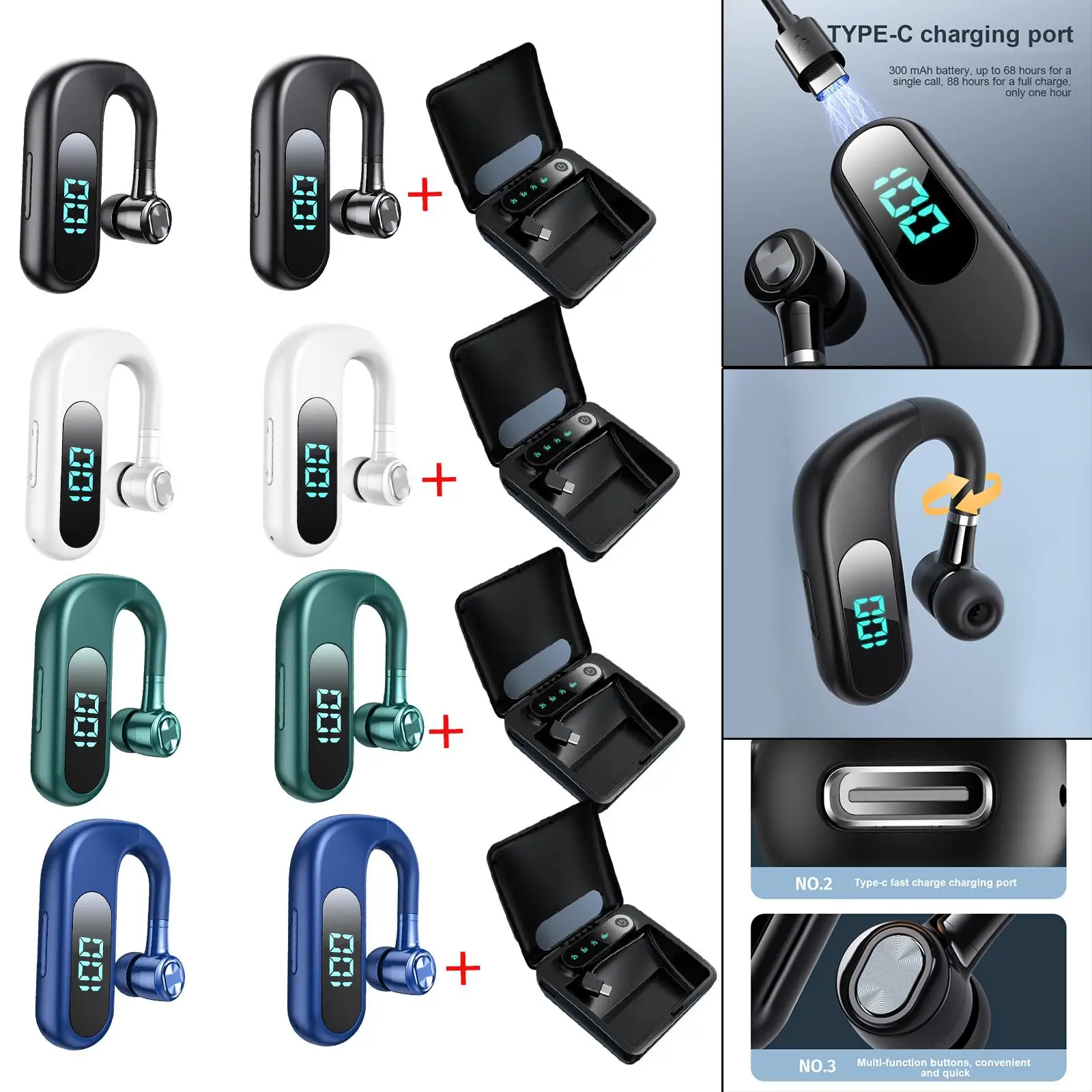 سماعة بلوتوث لاسلكية 5.2 مع ميكروفون قابل للتعديل 270 °   يدوي