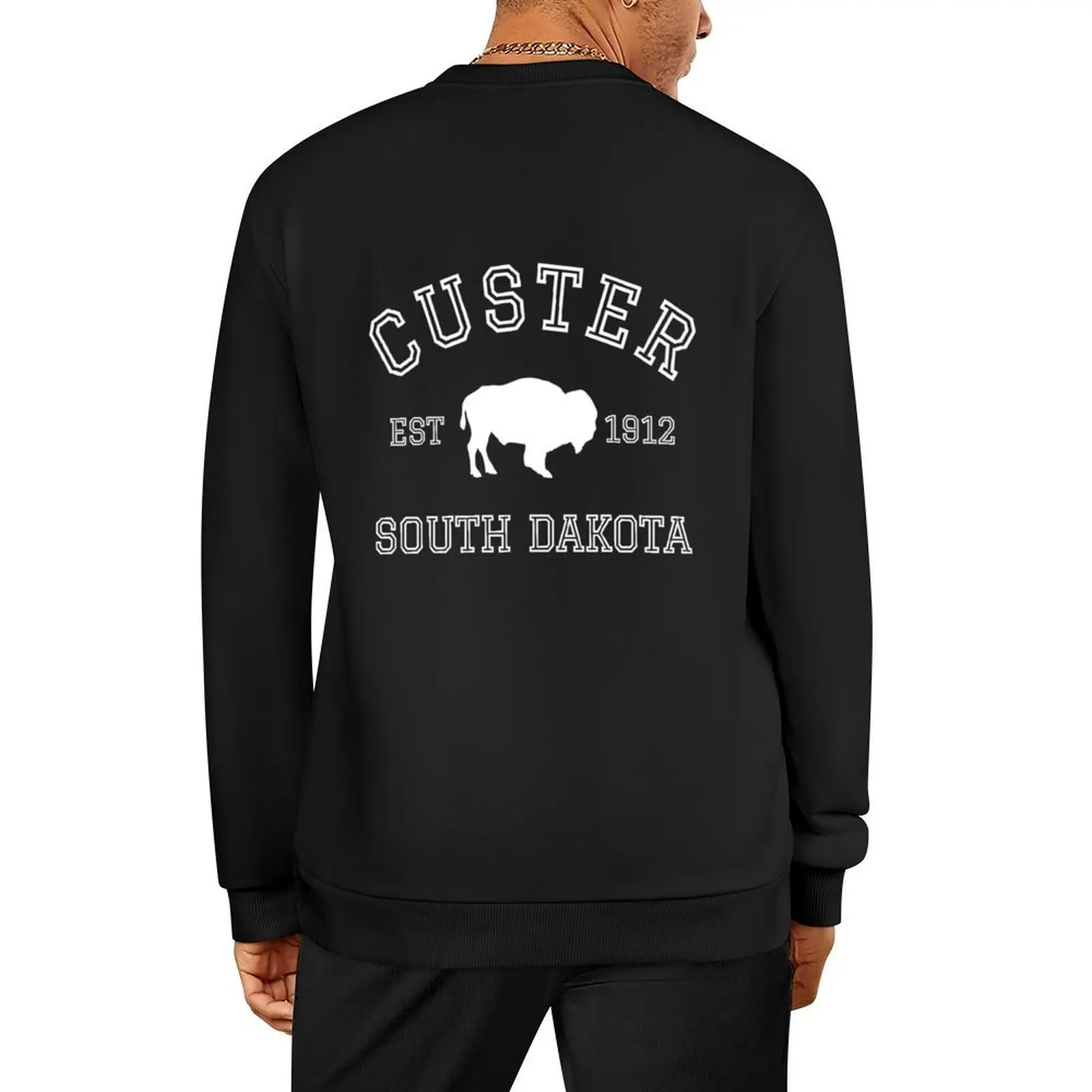 

Custer State Park South Dakota Buffalo Hiking Nature Retro Sunset Pullover men's winter sweater anime sweatshirt