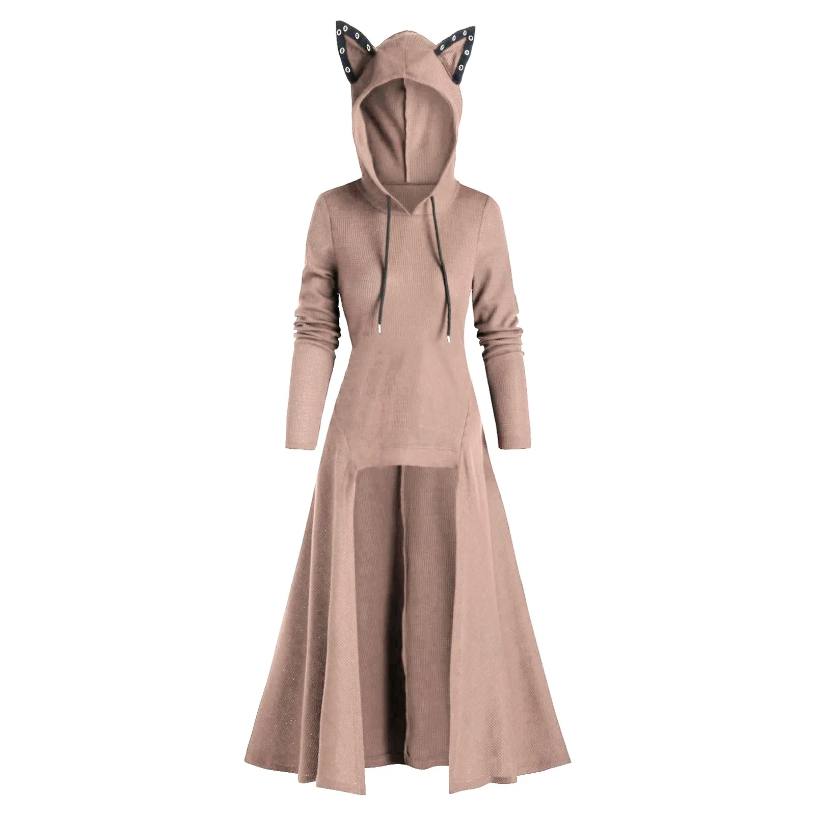 

Women's Fashion Y2K Cat Ears Design Drawstring Hooded Sweatshirt Large Size Irregular Hem Vintage Cloak Pullover Sweatshirt