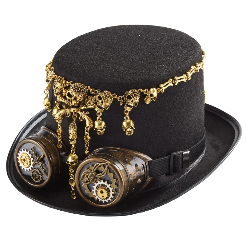 Steampunk Hat Men Retro Punk Skull Gears Fedora Gothic Goggles Top Hat Party Halloween Cosplay Hats