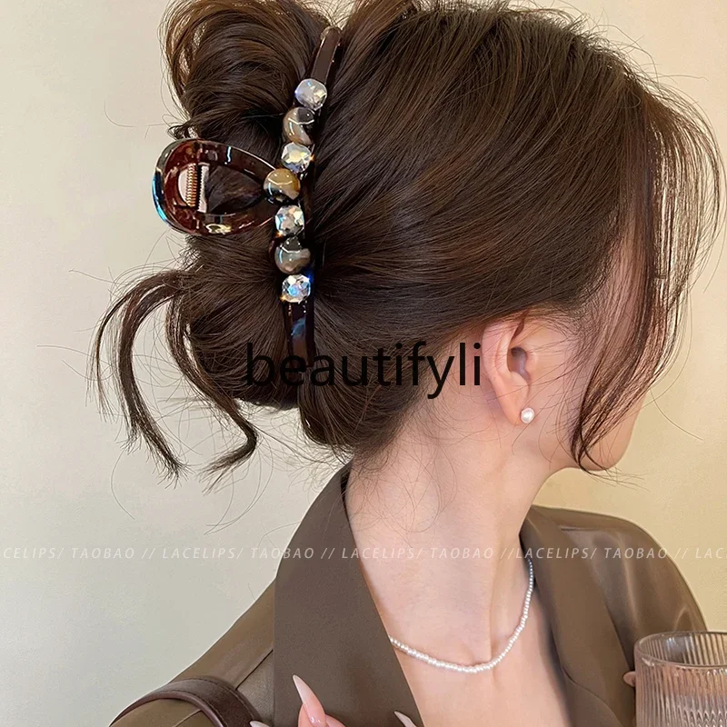 Light luxury round beads, flash diamonds, grab clips, women's high-end hair volume, back head disc hair, shark clips, headgear.