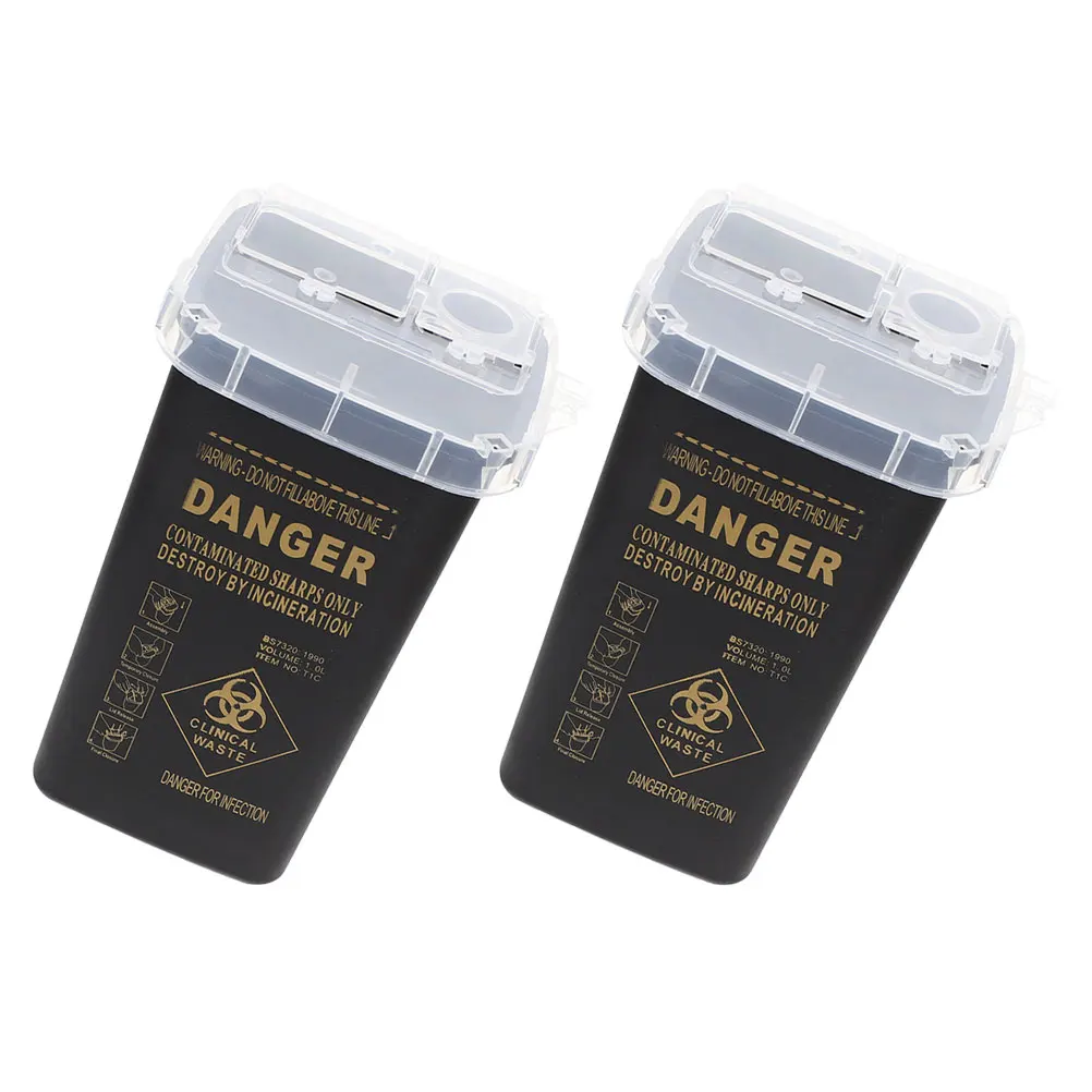

2Pcs Sharp Collecting Barrel Black ABS Container Durable Portable Blade Can Salon Tattoo Hospital Dental Storing Wastes