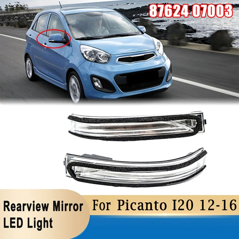 2 PCS Car Rearview Mirror Turn Signal Light LED Door Mirror Signal Light As Shown Plastic For Hyundai KIA Picanto I20 2012-2016