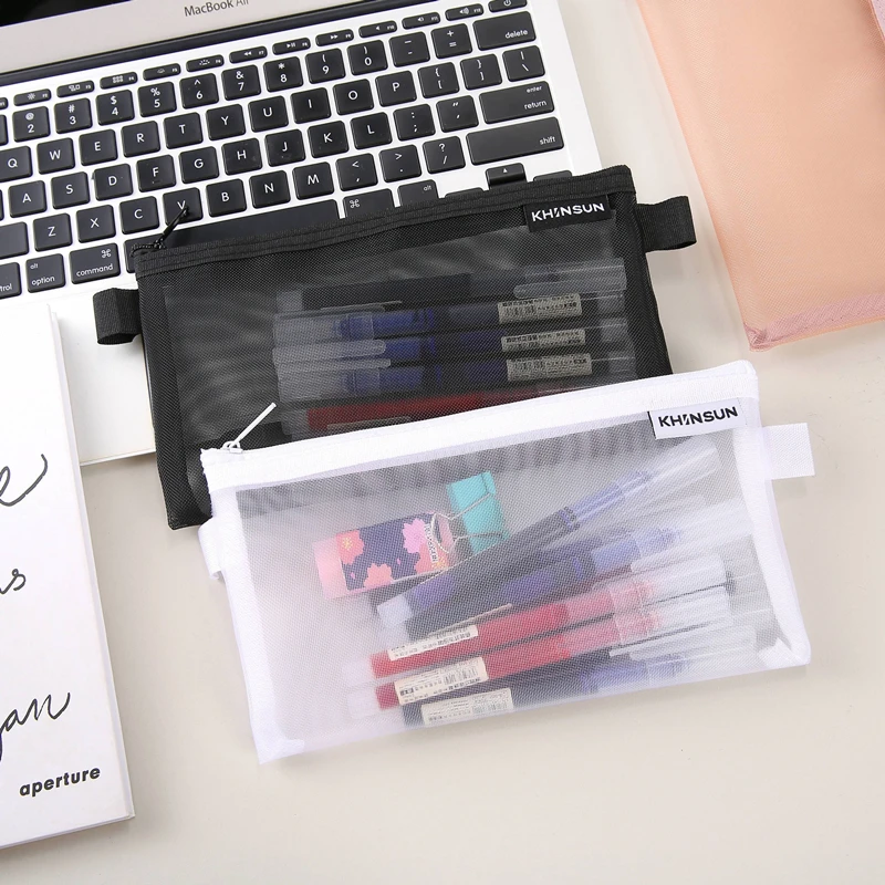 Mesh Pencil Case Morandi Color Zipper Bag Transparent Stationery Accessories Storage Bag Multi Functional Storage Bag