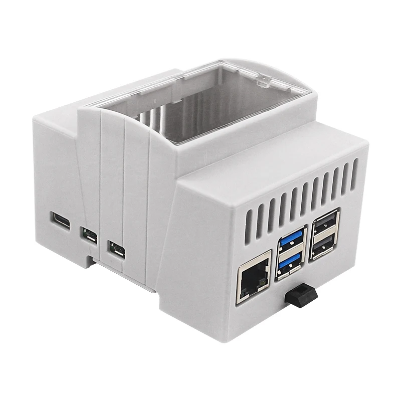 Raspberry Pi 5 ABS Case DIN Rail Shell Large Inner Space Clear Top Windows Electrice Box Optional Office Active Cooler for RPi 5