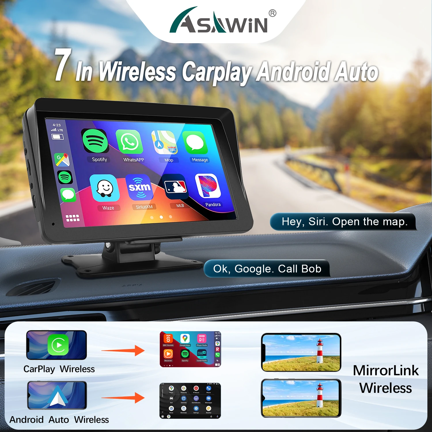 

Carplay Touch Screen 7 Inch Android Auto FM AUX WIFI Bluetooth Call SIRI Voice control GPS Navigation Navigation for All Vehicle