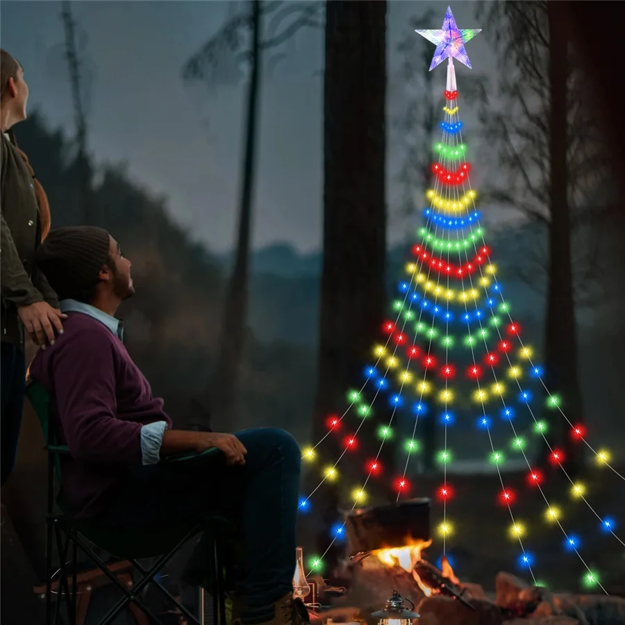 Cadena de luces de hadas navideñas para decoración de Año Nuevo, luces de jardín de cascada con estrellas remotas USB para exteriores, fiesta en casa y boda, 2025