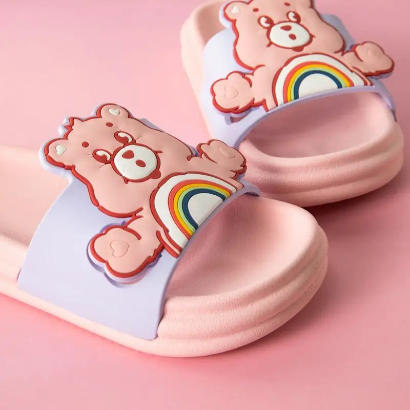 New Miniso Rainbow Bear Children Slippers Summer Cartoon Care Bear Soft Elastic Anti-Slip Children Shoes Sandals Children Gifts