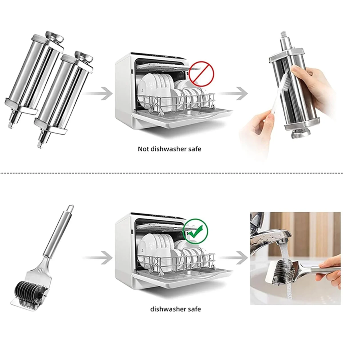 A03R Stainless Steel Pasta Roller & Spaghetti Cutter Attachment for Mixers Pressed Accessories