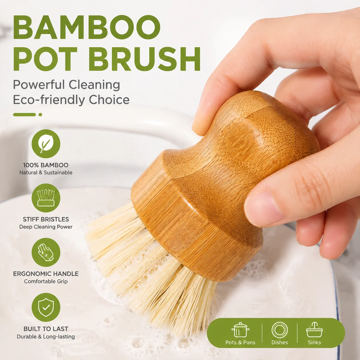 Cepillo de bambú ecológico con - Dish Brush Bamboo reseña y precio