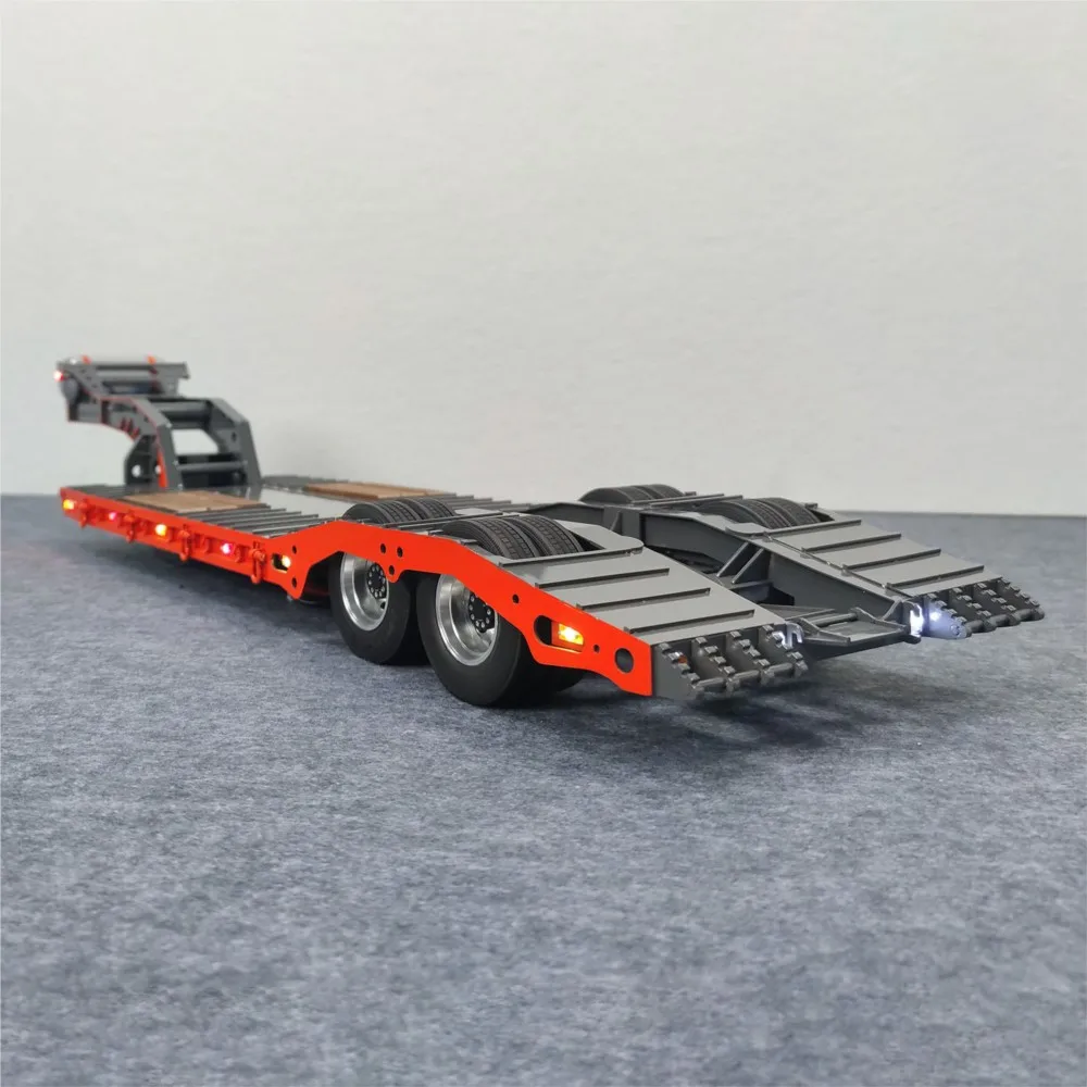 10,6 inch breedte metalen 2-assige zwanenhals lage RC flatbed trailer voor speelgoed 1/14 DIY TAMIYA radio control tractor vrachtwagen RC graafmachine
