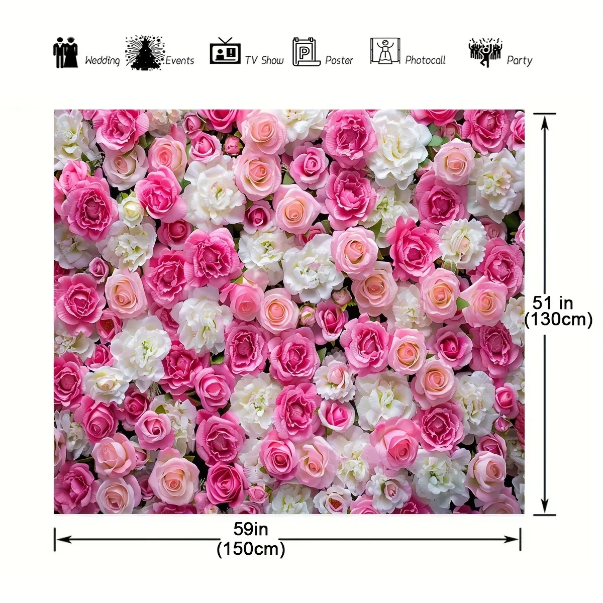 Flower wall background Banner Polyester photography pink and white rose portrait in spring,suitable for weddings, bridal parties