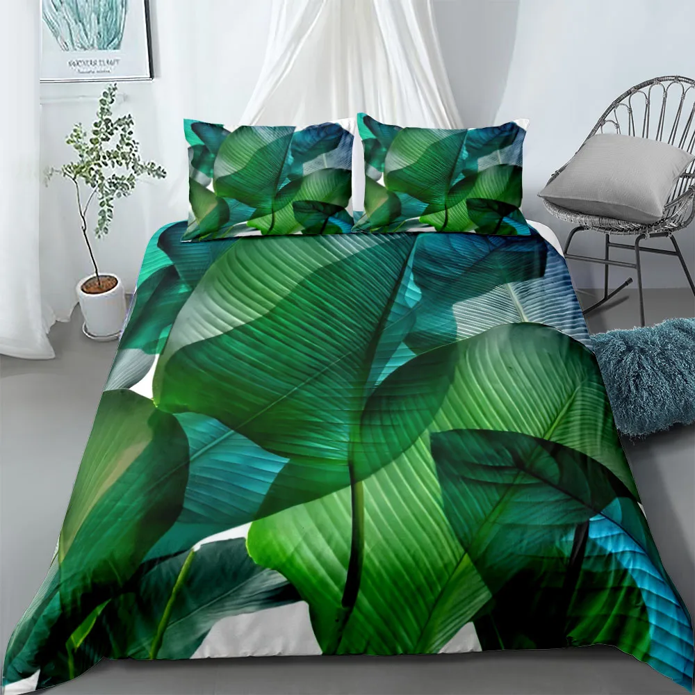 Tropical Palmtree Leaves Bedding Set King Queen Double Full Twin Single Size Duvet Cover Pillow Case Bed Linen Set