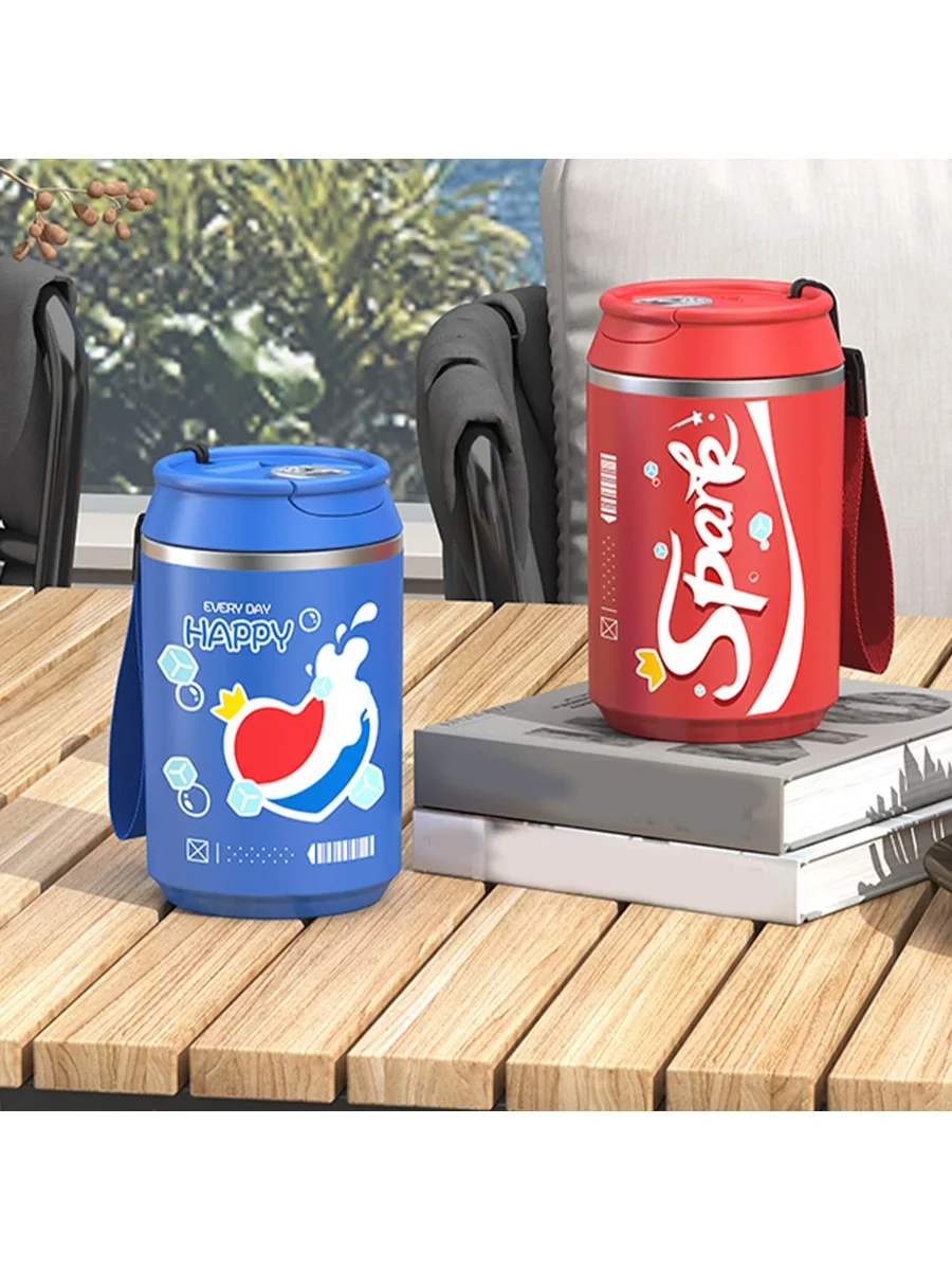 Thermos de 460 ml, tasse à café en acier inoxydable 304 à double paroi isolée, avec corde, gobelet anti-fuite, pour boissons froides et chaudes, N