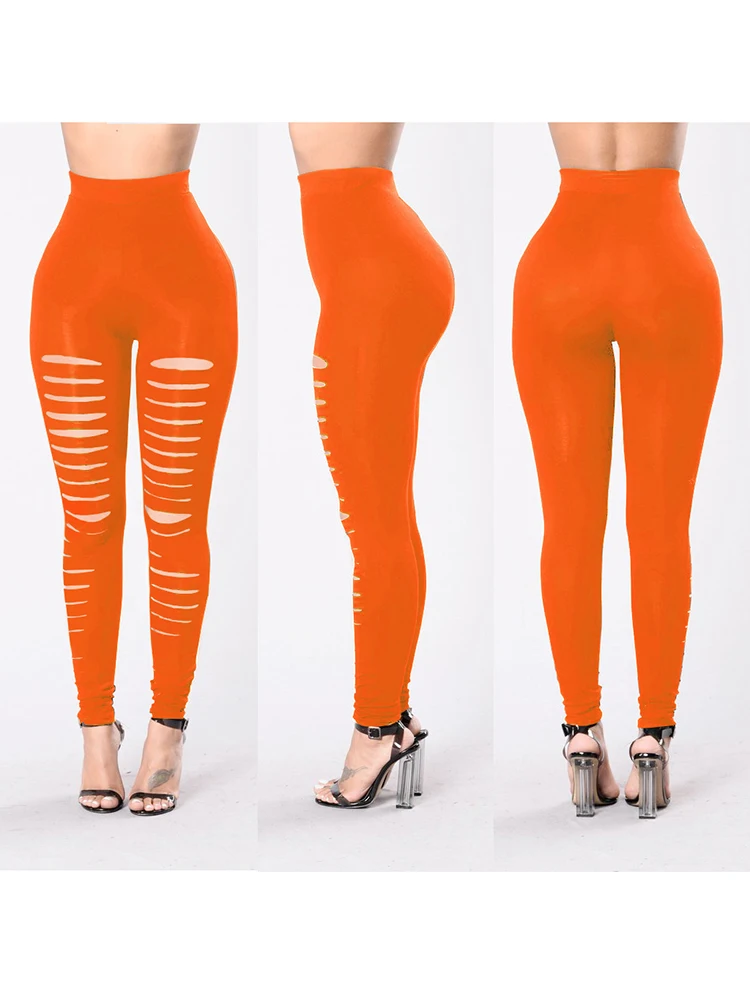 Hole Design Sexy Leggings Summer Hollow Out Ripped Pencil Pants Women Trousers Fashion High Waist Stretch Dancing Club Street