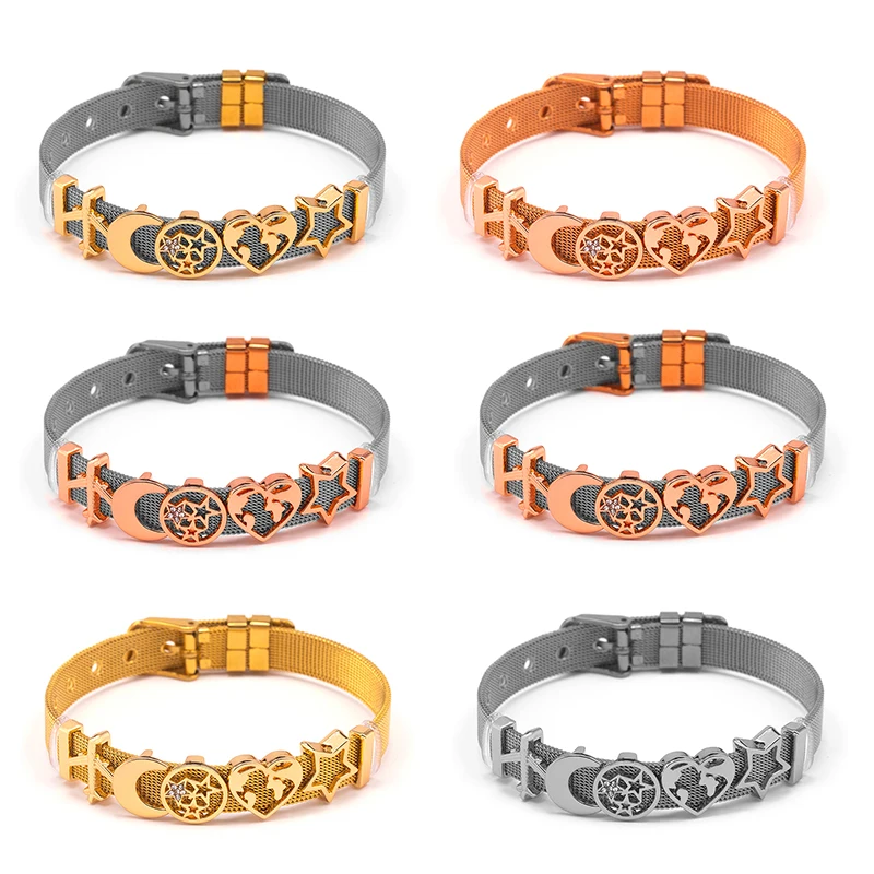 Summer Strap Style 10mm Charm Bracelets Sky Stars Moon Stars Moon Beads DIY Mesh Keeper Bracelet Pulseras Mujer For Women Men