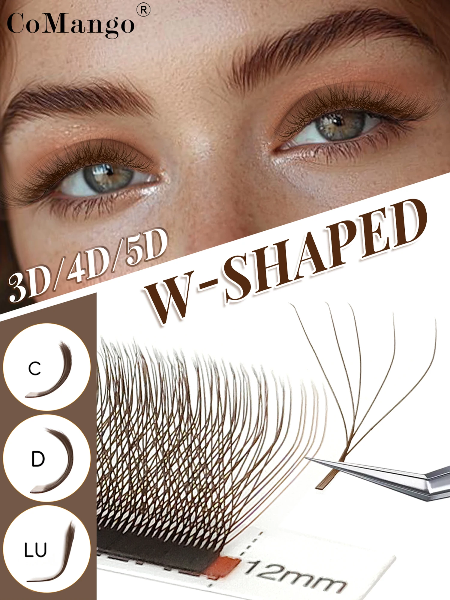 C/D/LU(M) brun 5D 4D 3D W style lashes 0.07mm thickness natural soft light rapid blooming eyelash extension