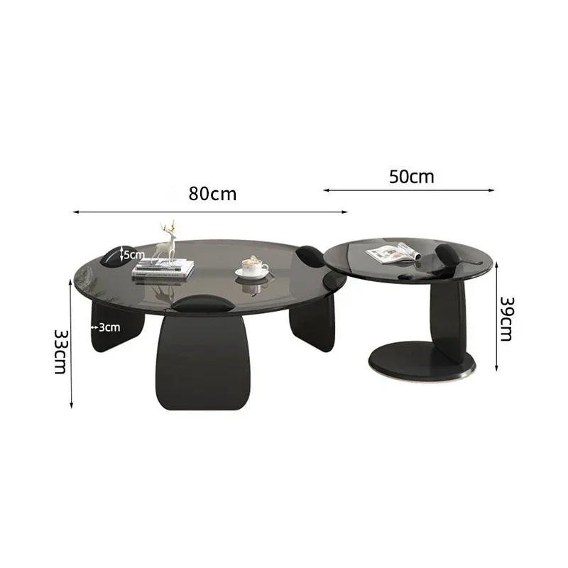 Juego de mesa de centro de cristal, mueble de lujo, moderno, minimalista, creativo, sofá, sala de estar, hogar, lado redondo, nuevo