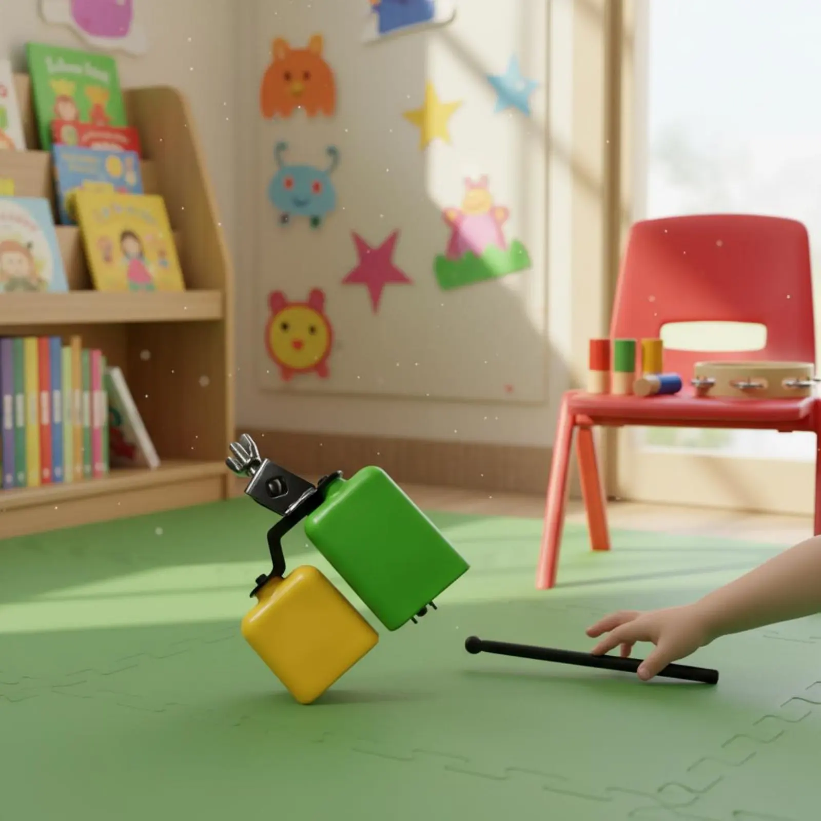 Campana de vaca de doble tono de plástico, campana de vaca de plástico de doble tono, bloque de sonido de tono alto-bajo, bloques de sonido con diferentes timbres para preescolares